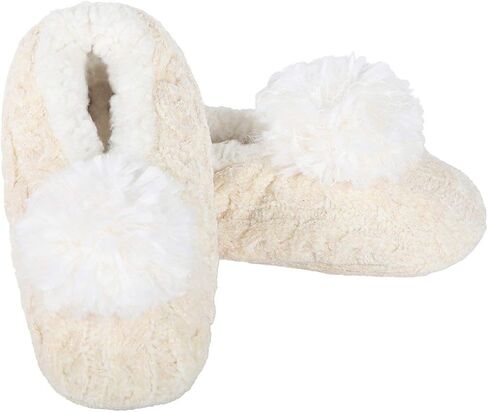 MeMoi Women's Plush Pom-Pom Chenille Cable Knit Slippers in Kuwait