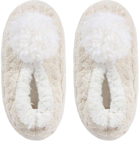 MeMoi Women's Plush Pom-Pom Chenille Cable Knit Slippers in Kuwait