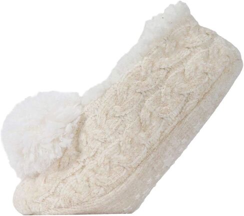 MeMoi Women's Plush Pom-Pom Chenille Cable Knit Slippers in Kuwait