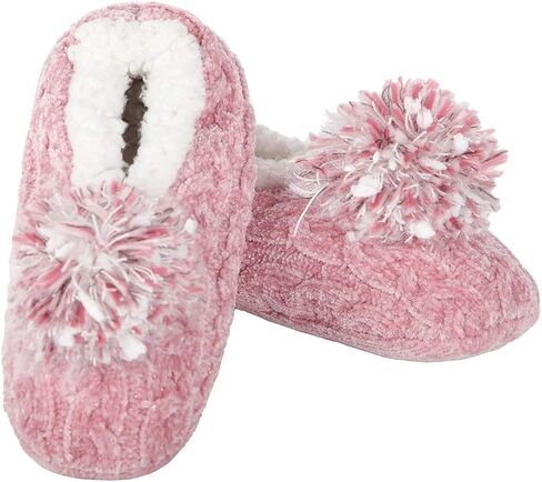 MeMoi Women's Plush Pom-Pom Chenille Cable Knit Slippers in Kuwait