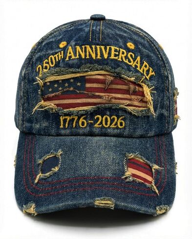 250th Anniversary USA Hat, 1776-2026 American Flag Baseball Cap, Distressed Vintage Denim Dad Hat in Saudi Arabia