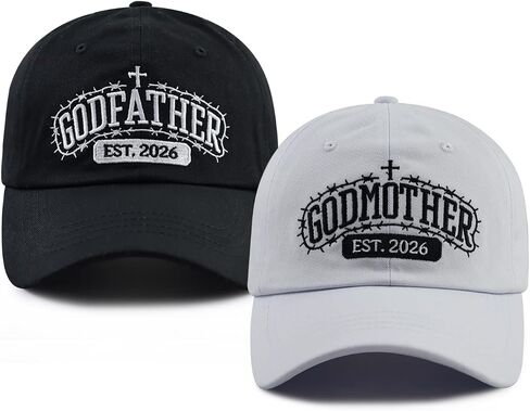 2 PCS Godfather and Godmother EST 2026 Hat for Men Women, Funny Adjustable Cotton Embroidery Godparent Baseball Cap in Saudi Arabia