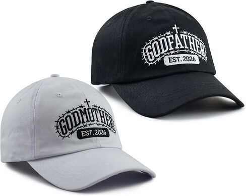 2 PCS Godfather and Godmother EST 2026 Hat for Men Women, Funny Adjustable Cotton Embroidery Godparent Baseball Cap in Saudi Arabia