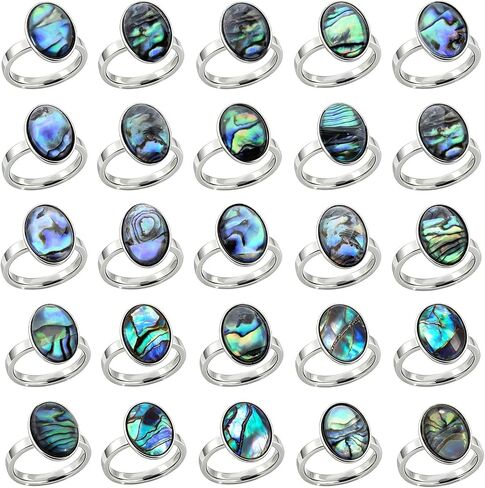 RICHRAIN Bulk Lot of 20 Natural Abalone Shell Rings for Women, 15x10mm Oval Paua Shell & Stainless Steel Band, Wholesale Items for Resale Bulk, Boutique Supplies, Costume Jewelry Rings Bulk Lot in Saudi Arabia