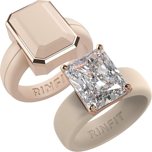 Rinfit Silicone Rings for Her - Rubber Wedding Band with Cubic Zirconia Stone - Emerald & Emerald Glowstone Nude/RoseGold, Size 7 in Kuwait