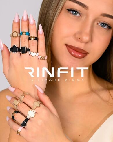 Rinfit Silicone Rings for Her - Rubber Wedding Band with Cubic Zirconia Stone - Emerald & Emerald Glowstone Nude/RoseGold, Size 7 in Kuwait