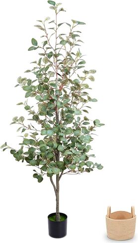 Olive Trees Artificial Indoor 6FT, Faux Olive Tree with Woven Basket & Natural-Looking Wood Trunk, Realistic Leaves & Fruits, Maintenance-Free Tall Fake Olive Tree for Modern Home Office Decor in Kuwait