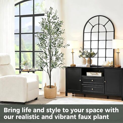 Olive Trees Artificial Indoor 6FT, Faux Olive Tree with Woven Basket & Natural-Looking Wood Trunk, Realistic Leaves & Fruits, Maintenance-Free Tall Fake Olive Tree for Modern Home Office Decor in Kuwait