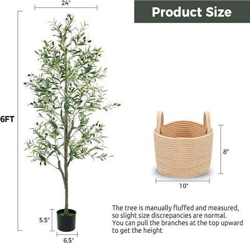 Olive Trees Artificial Indoor 6FT, Faux Olive Tree with Woven Basket & Natural-Looking Wood Trunk, Realistic Leaves & Fruits, Maintenance-Free Tall Fake Olive Tree for Modern Home Office Decor in Kuwait