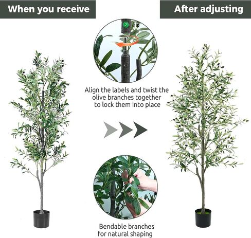Olive Trees Artificial Indoor 6FT, Faux Olive Tree with Woven Basket & Natural-Looking Wood Trunk, Realistic Leaves & Fruits, Maintenance-Free Tall Fake Olive Tree for Modern Home Office Decor in Kuwait