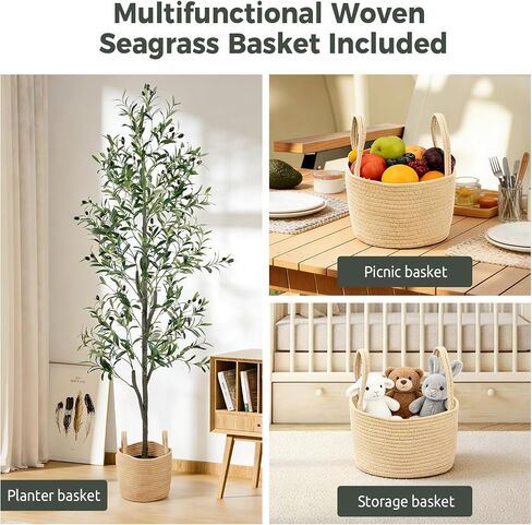 Olive Trees Artificial Indoor 6FT, Faux Olive Tree with Woven Basket & Natural-Looking Wood Trunk, Realistic Leaves & Fruits, Maintenance-Free Tall Fake Olive Tree for Modern Home Office Decor in Kuwait
