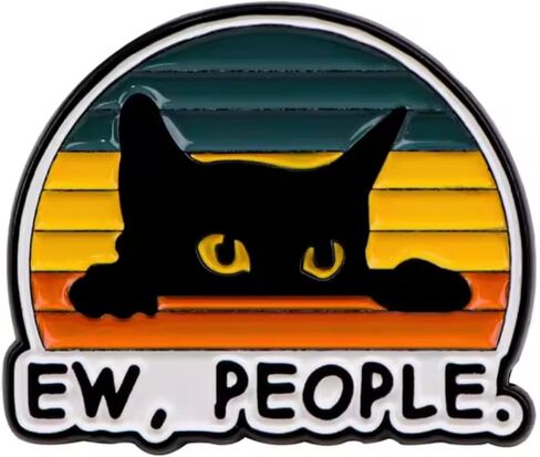 Ew, People Ew Shy Antisocial Anti-Social Anxiety Anxious Social Hide Kitten Black Cat Cute Kawaii Funny Humor Joke Cats Lover 1.2" Enamel Pin Badge in Kuwait