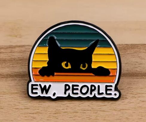 Ew, People Ew Shy Antisocial Anti-Social Anxiety Anxious Social Hide Kitten Black Cat Cute Kawaii Funny Humor Joke Cats Lover 1.2" Enamel Pin Badge in Kuwait
