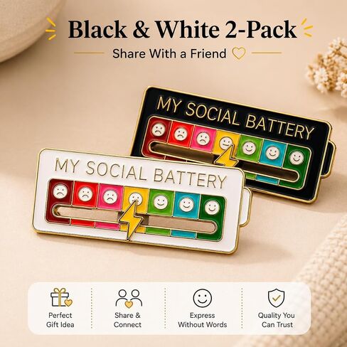 2 Pcs My Social Battery Creative Badge,Funny Social Battery Pin for 7 Days，Emotional Mood Funny Pins for Backpacks, Jackets, Bags, or Any Fabric Surface,Gifts in Kuwait