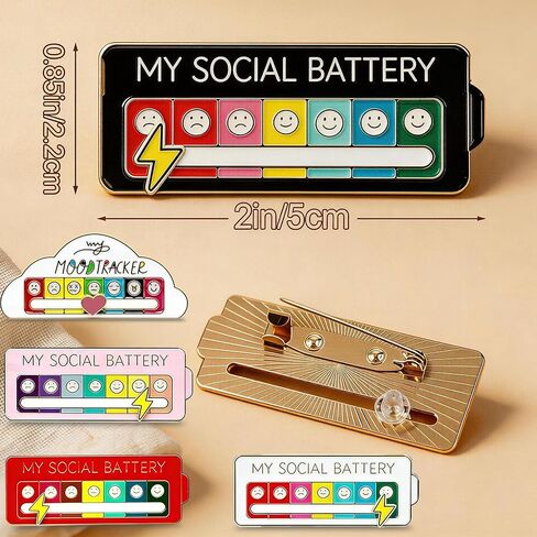 2 Pcs My Social Battery Creative Badge,Funny Social Battery Pin for 7 Days，Emotional Mood Funny Pins for Backpacks, Jackets, Bags, or Any Fabric Surface,Gifts in Kuwait