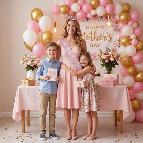 Mother's Day Sash and Crown Set - Best Mom Ever Sash with Tiara, Mother's Day Gift, Birthday Queen Tiara for Women, Mom Party Decorations, Elegant Crown Set in Saudi Arabia