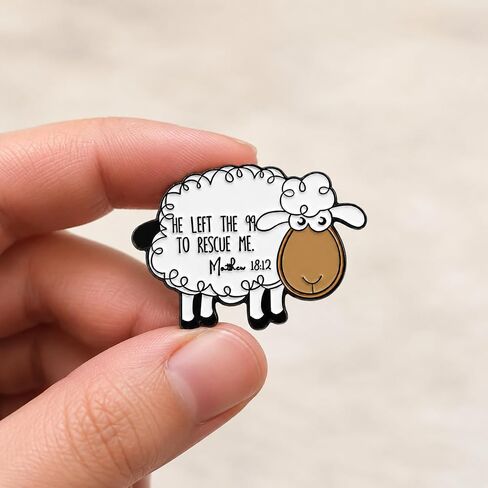 Christian Sheep Enamel Pin - Bible Verse Pins Brooch for Backpacks, Jackets, Hats with "HE LEFT THE 99 TO RESCUE ME.". Religious Brooches Gift for Christians, Church Friends in Saudi Arabia