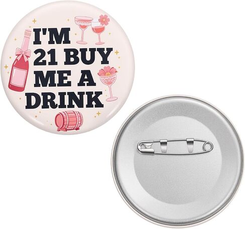 قطعتان من دبوس عيد الميلاد I'm 21 BUY ME A DRINK، ديكورات حفلات عيد الميلاد الحادي والعشرين | دبوس شارة مضحك مقاس 2.3 بوصة للنساء هدية ديكور الحفلات in Kuwait