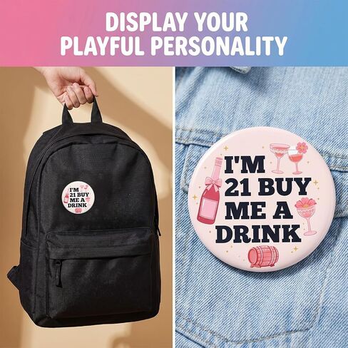 قطعتان من دبوس عيد الميلاد I'm 21 BUY ME A DRINK، ديكورات حفلات عيد الميلاد الحادي والعشرين | دبوس شارة مضحك مقاس 2.3 بوصة للنساء هدية ديكور الحفلات in Kuwait