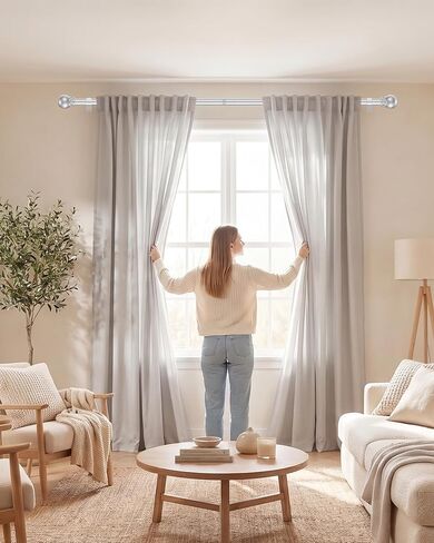 2 Pack Curtain Rod 28 to 48 Inch,5/8 Inch Diameter Adjustable Silver Curtain Rod.Exquisitely Crafted,Not Prone to Bending or Deformation,simple and stylish.Simple Curtain Rods Suitable for Windows in Saudi Arabia