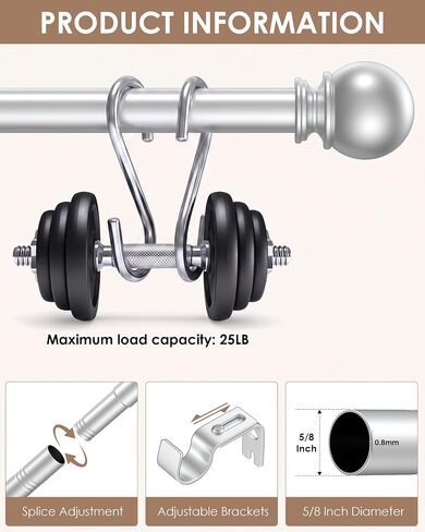 2 Pack Curtain Rod 28 to 48 Inch,5/8 Inch Diameter Adjustable Silver Curtain Rod.Exquisitely Crafted,Not Prone to Bending or Deformation,simple and stylish.Simple Curtain Rods Suitable for Windows in Saudi Arabia