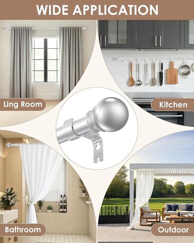 2 Pack Curtain Rod 28 to 48 Inch,5/8 Inch Diameter Adjustable Silver Curtain Rod.Exquisitely Crafted,Not Prone to Bending or Deformation,simple and stylish.Simple Curtain Rods Suitable for Windows in Saudi Arabia