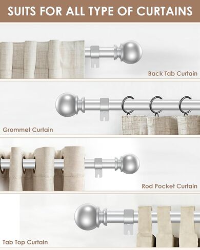 2 Pack Curtain Rod 28 to 48 Inch,5/8 Inch Diameter Adjustable Silver Curtain Rod.Exquisitely Crafted,Not Prone to Bending or Deformation,simple and stylish.Simple Curtain Rods Suitable for Windows in Saudi Arabia
