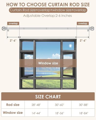 2 Pack Curtain Rod 28 to 48 Inch,5/8 Inch Diameter Adjustable Silver Curtain Rod.Exquisitely Crafted,Not Prone to Bending or Deformation,simple and stylish.Simple Curtain Rods Suitable for Windows in Saudi Arabia