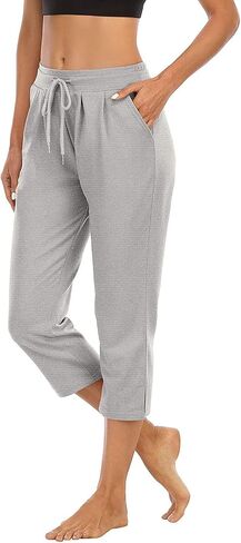 Women's High Waist Drawstring Capri Jogger Pants Casual Cropped Pants with Pockets for Yoga Lounge Workout Running Daily Wear in Kuwait