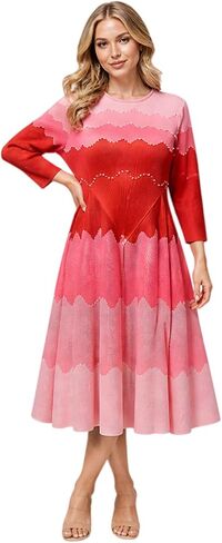 Bouncing Dress Pearl Midi for Women | Polyester one size fit, soft drape, relaxed coverage, red brown purple blue green pink, church brunch party outfit in Kuwait