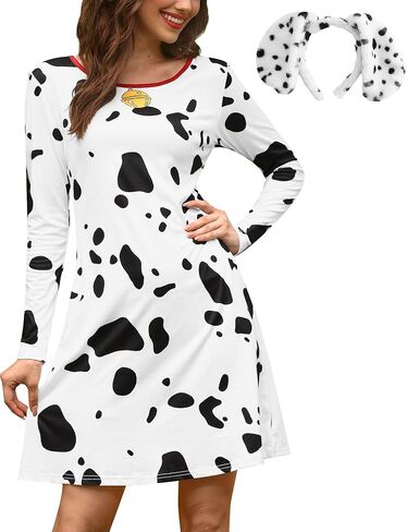ALIREVERIE Women's Halloween Funny Headband Food Fruit Print Costume Long Sleeve Mini Dress with Pockets in Saudi Arabia