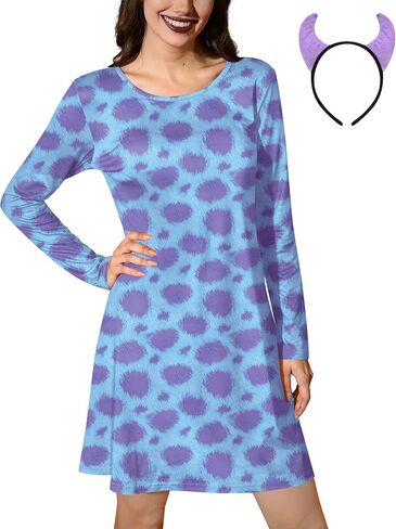 ALIREVERIE Women's Halloween Funny Headband Food Fruit Print Costume Long Sleeve Mini Dress with Pockets in Saudi Arabia