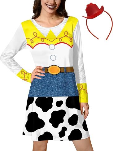 ALIREVERIE Women's Halloween Funny Headband Food Fruit Print Costume Long Sleeve Mini Dress with Pockets in Saudi Arabia