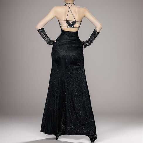 Women Victorian Formal Halter Sparkly Long Maxi Dress - Gothic Backless Slit Butterfly Design, Club Travel in Saudi Arabia