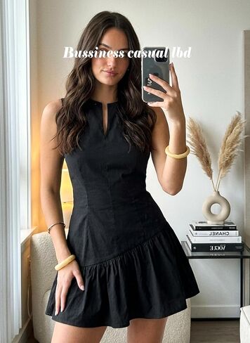 OZICERD Women Ruffle Babydoll Mini Dress Boat Neck Slit Sleeveless Going Out Dresses Short Vestidos A-line Little Black Dress in Kuwait
