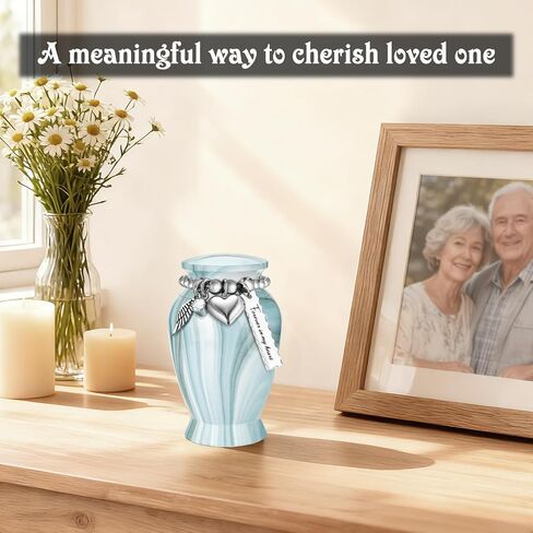 SOITIS Mini Urn for Human Ashes 2.8 Inches Aluminum Small Urns for Human Ashes Keepsake Cremation Urns Decorative Urn for Women Men - Whispering Blue Holder​​ in Kuwait
