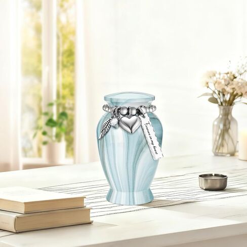 SOITIS Mini Urn for Human Ashes 2.8 Inches Aluminum Small Urns for Human Ashes Keepsake Cremation Urns Decorative Urn for Women Men - Whispering Blue Holder​​ in Kuwait