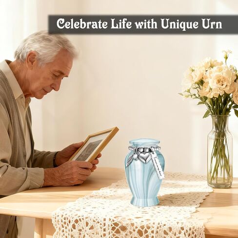 SOITIS Mini Urn for Human Ashes 2.8 Inches Aluminum Small Urns for Human Ashes Keepsake Cremation Urns Decorative Urn for Women Men - Whispering Blue Holder​​ in Kuwait