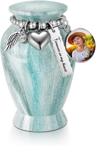 SOITIS Mini Urn for Human Ashes 2.8 Inches Aluminum Small Urns for Human Ashes Keepsake Cremation Urns Decorative Urn for Women Men - Whispering Blue Holder​​ in Kuwait