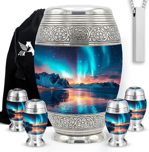 Set of 6 Cremation Urns for Human Ashes Includes 1 Large Urn with 4 Small Keepsakes & 1 Silver Necklace - Horse in Saudi Arabia