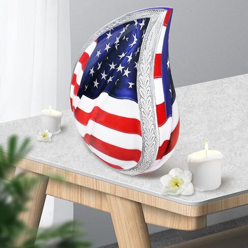 M MEILINXU Urns for Human Ashes Adult Man & Women, Cremation Urn for Ashes Adult Male & Female, Funeral Decorative Urn for Burial, Teardrop Patriotic Flag, Veteran Urns - Large Tear Drop in Saudi Arabia
