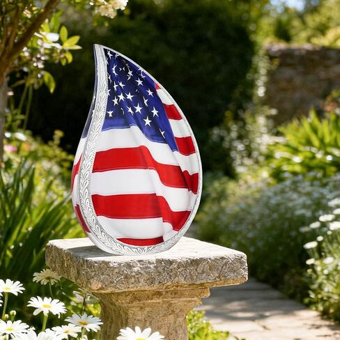 M MEILINXU Urns for Human Ashes Adult Man & Women, Cremation Urn for Ashes Adult Male & Female, Funeral Decorative Urn for Burial, Teardrop Patriotic Flag, Veteran Urns - Large Tear Drop in Saudi Arabia