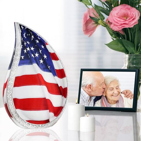 M MEILINXU Urns for Human Ashes Adult Man & Women, Cremation Urn for Ashes Adult Male & Female, Funeral Decorative Urn for Burial, Teardrop Patriotic Flag, Veteran Urns - Large Tear Drop in Saudi Arabia