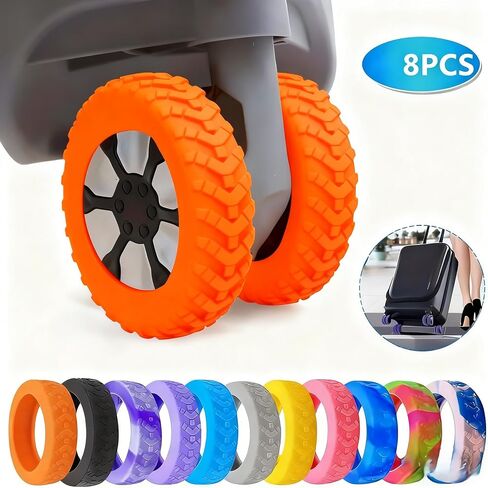 Easy-Install Luggage Covers – 8PCS Silicone, Anti-Noise for Universal Suitcase Wheels - Orange in Kuwait