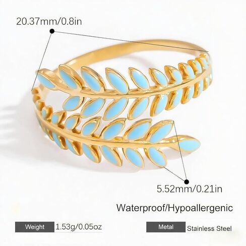 14K Gold Plated Adjustable Open Leaf Ring - Dainty Turquoise Enamel, Non Tarnish, Stackable Boho Western Fashion Jewelry Gift in Saudi Arabia