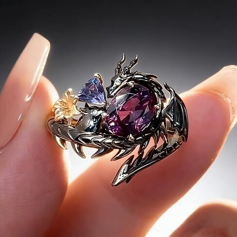 Black Dragon Ring for Women Blue and Purple Zircon Dragon Ring Game LADS Cosplay Rings Deepspace Inspired in Kuwait