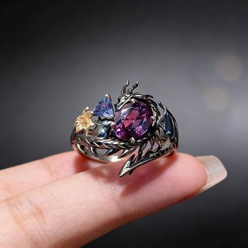 Black Dragon Ring for Women Blue and Purple Zircon Dragon Ring Game LADS Cosplay Rings Deepspace Inspired in Kuwait