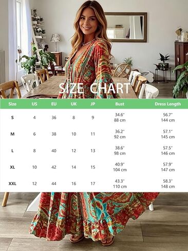 Women's Boho Floral Print Maxi Dress Bell Sleeve V Neck Tie Waist Ruffle Hem Flowy Long Dress for Beach Vacation,X-Large in Kuwait