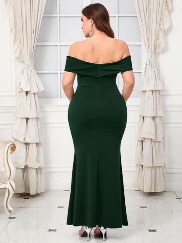 Plus Size Off The Shoulder Mermaid Maxi Dress Rhinestone Ruched Slit Formal Evening Gown Wedding Guest Cocktail in Kuwait