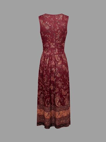 فستان نسائي من Western Boho Paisley مزين بطبعة هالتر ورقبة على شكل حرف V بدون أكمام، فستان طويل واسع in Kuwait